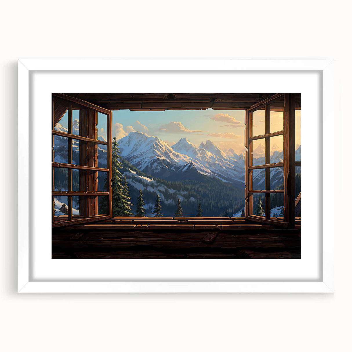 Extra large abstract art print featuring a textured window design in muted gray, framed in white.