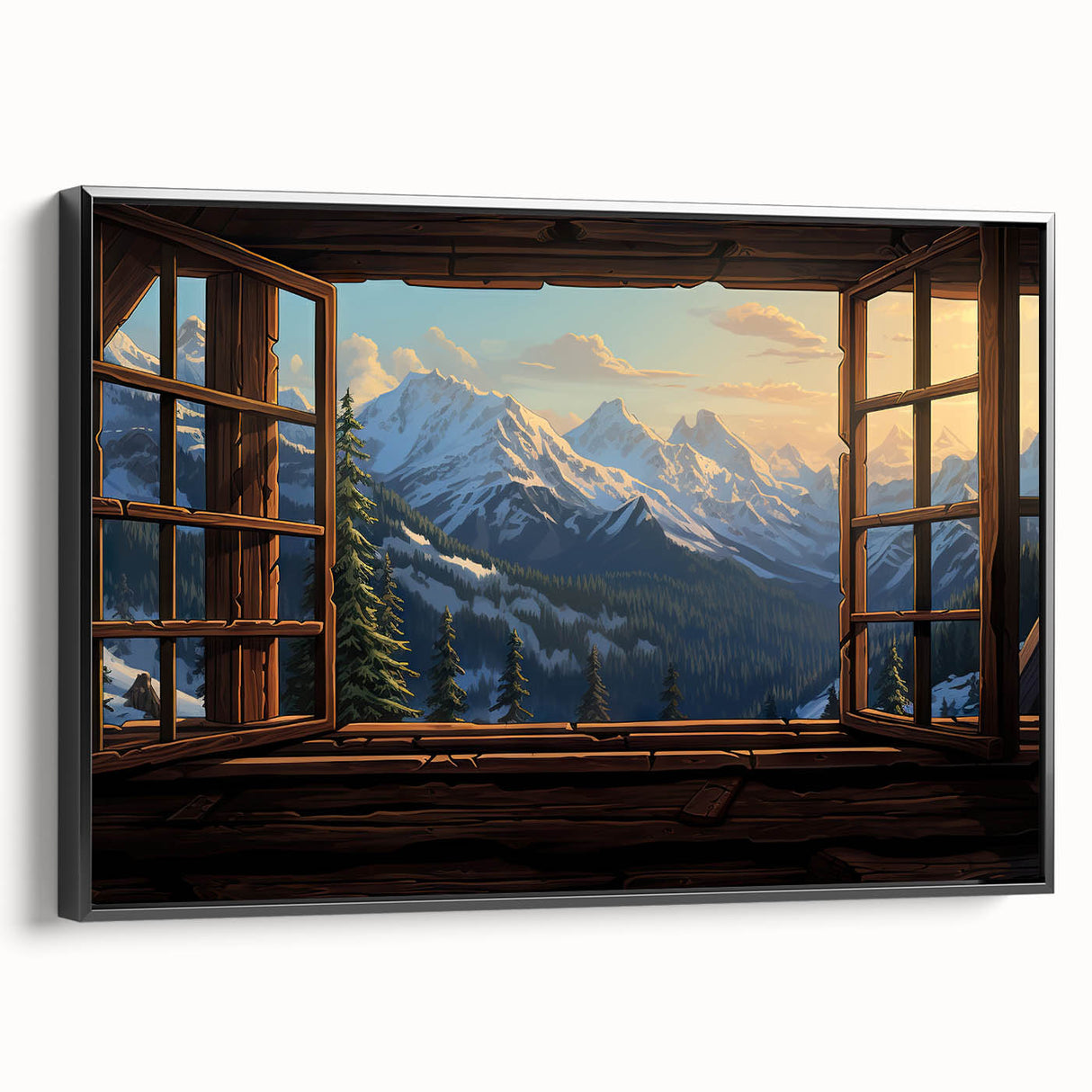 Black and white vintage poster art of a landscape on framed canvas, ideal for bedroom wall decor.