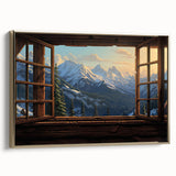 Framed canvas of a vintage architectural window design in black with colorful accents, ideal for office decor.