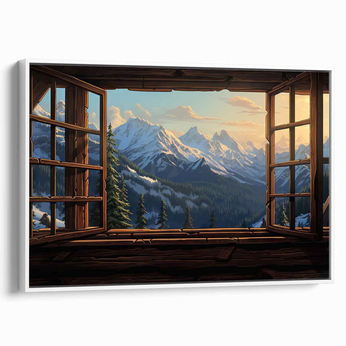 Framed canvas featuring a vintage poster art style landscape, with muted earth tones, ideal for bedroom wall art.
