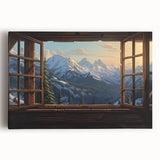 Black and white large art print of a window design on stretched canvas, suitable for kitchen wall art.
