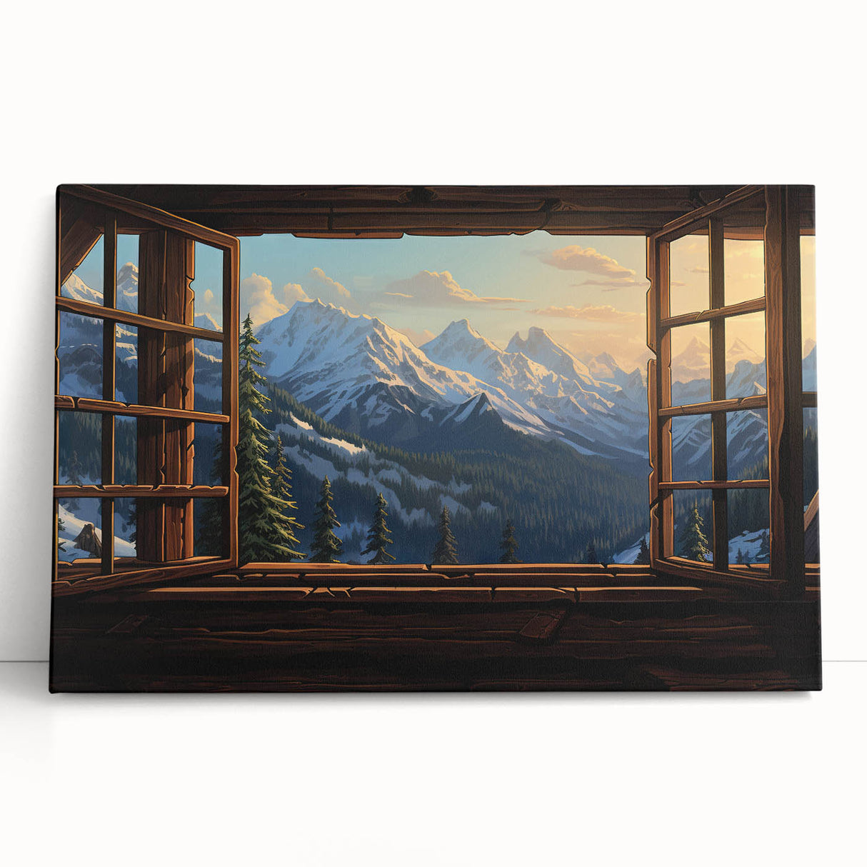 Large black and white photo of architectural windows on stretched canvas, suitable as kitchen wall art or for bedroom decor.