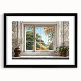 Abstract art print featuring vibrant, colorful textured patterns on a large canvas, framed in black.