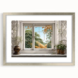 Abstract art print featuring geometric patterns in muted gray and silver, framed with a silver mat.