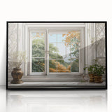 Large abstract wall art depicting geometric patterns in black and white, framed in acrylic.
