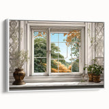 Framed canvas of a vintage poster featuring a black and white architectural landscape, ideal for bedroom wall art.
