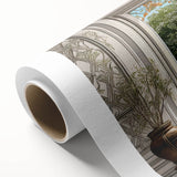 Art deco poster featuring geometric patterns and metallic colors on rolled canvas.