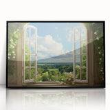 Large abstract wall art featuring geometric shapes in muted earth tones, framed in black acrylic.