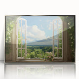 Art Deco poster featuring a geometric window design in silver and black tones, acrylic print framed.