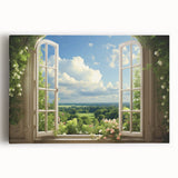 Large black and white photo of elaborate window architecture on stretched canvas, ideal for kitchen wall art.
