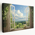 Side view of a large stretched canvas featuring a monochrome architectural window design, suitable for kitchen wall art.