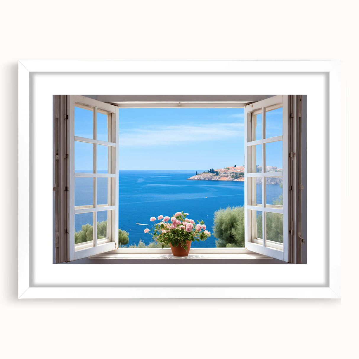 Extra large abstract art print featuring textured patterns in neutral tones, displayed in a white frame.