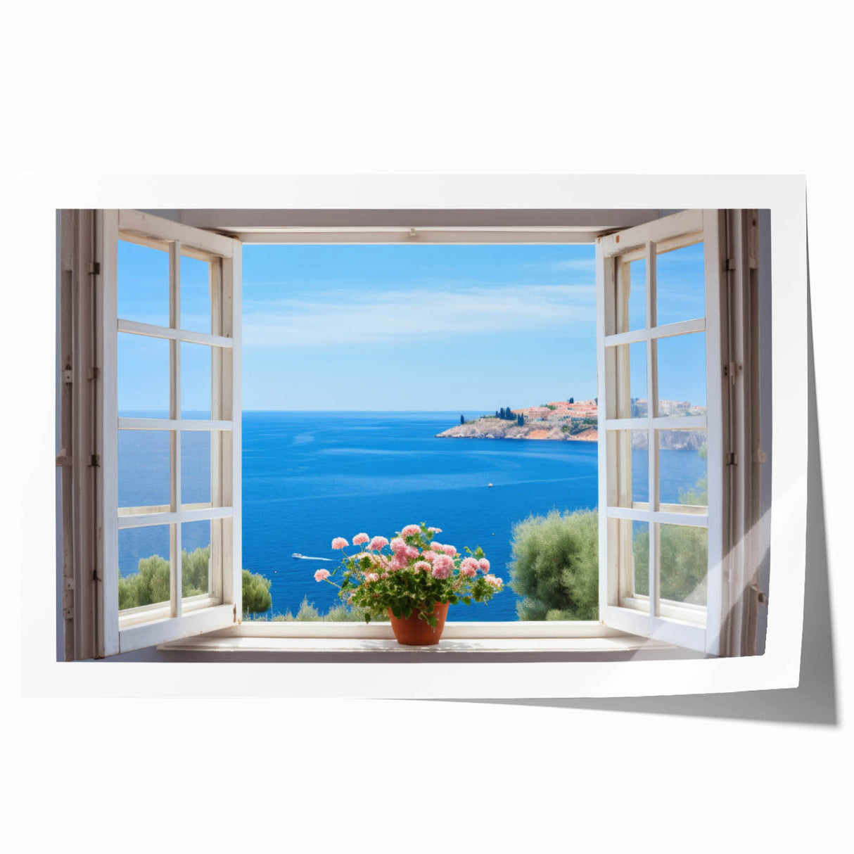 Extra large rolled print featuring a detailed floral design on a window architecture background.