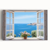 Large black and white photo of intricate window architecture on stretched canvas, ideal for kitchen wall art.