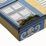 Black and white landscape art painting on stretched canvas depicting an architectural window design.
