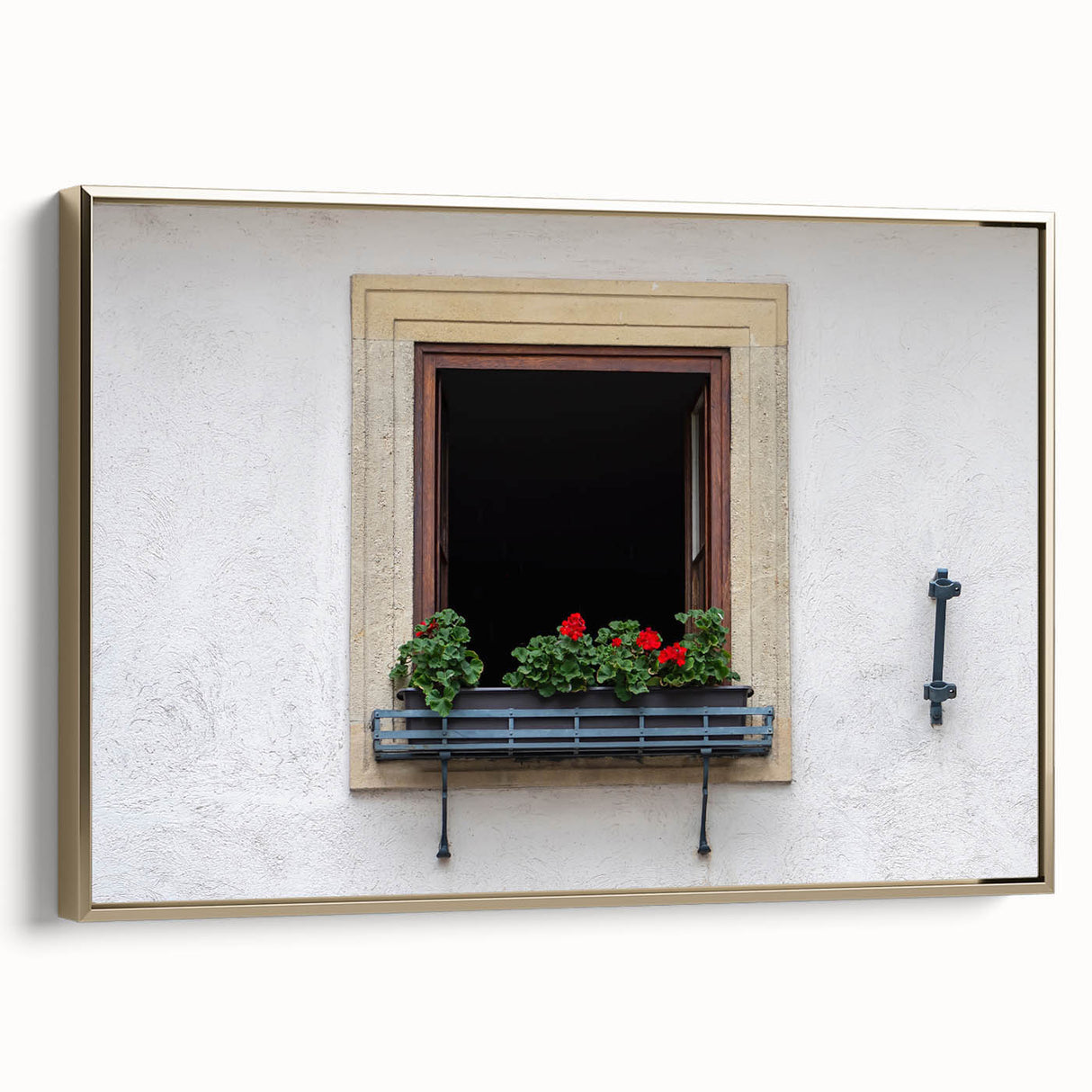 Framed canvas of a vintage landscape painting with colorful art and black accents, ideal for living room decor.