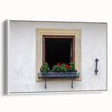 Framed canvas featuring a vintage poster art style landscape in black and white, ideal for bedroom wall decor.