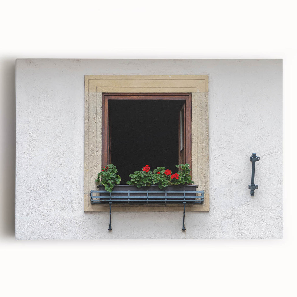 Large black and white photo of architectural windows on stretched canvas, suitable for kitchen wall art.