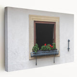 Large art depicting a detailed architectural window design in neutral tones on stretched canvas.