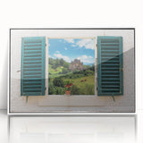 Mid-century modernist architecture window design in white acrylic frame, suited for modern art wall decor.