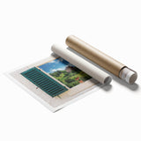 Rolled print of a large floral design in soft pastel shades, suitable for classy bathroom or living room decor.