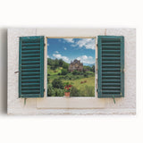 Black and white photo of architectural windows on stretched canvas, ideal for kitchen wall art.