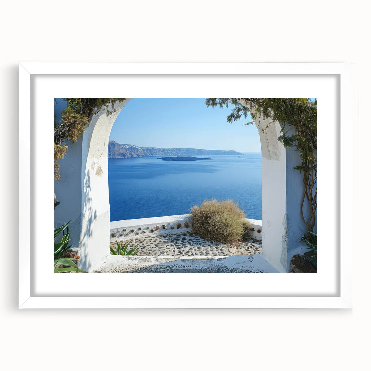 Extra large abstract art print featuring textured window design in neutral hues, framed with a white mat.