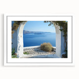 Extra large abstract art print featuring textured window design in neutral hues, framed with a white mat.