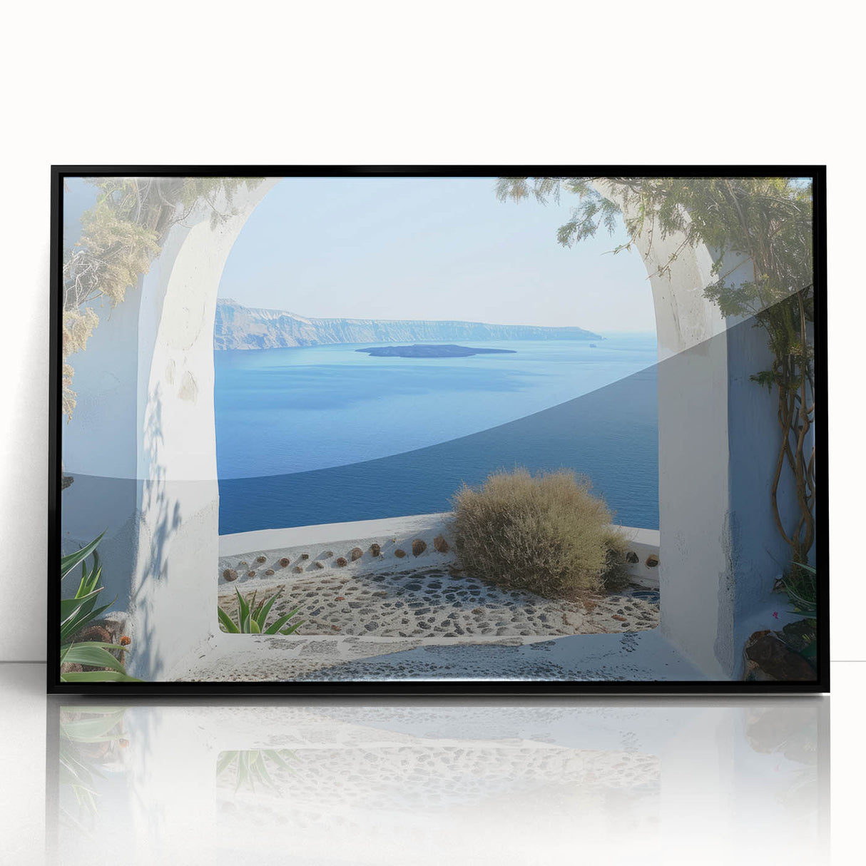 Large abstract wall art in black and white, framed in acrylic, featuring geometric patterns.