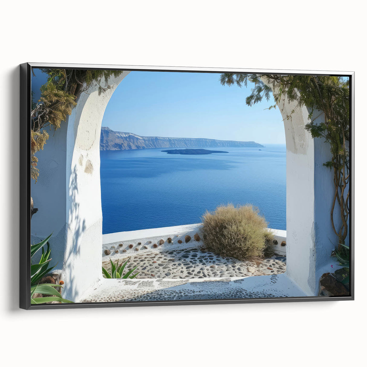Black and white framed canvas featuring a vintage window design in a landscape format, ideal for bedroom wall decor.