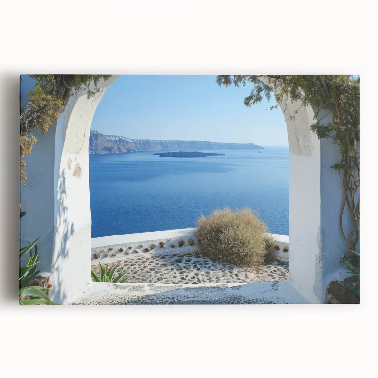 Black and white photograph of a large window design on stretched canvas, ideal for kitchen wall art.