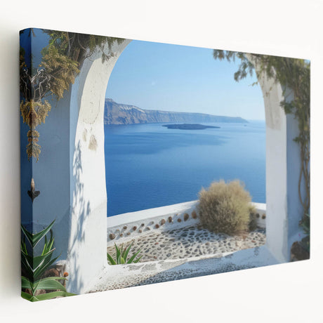 Side view of a large stretched canvas depicting a detailed architectural window design in monochrome.