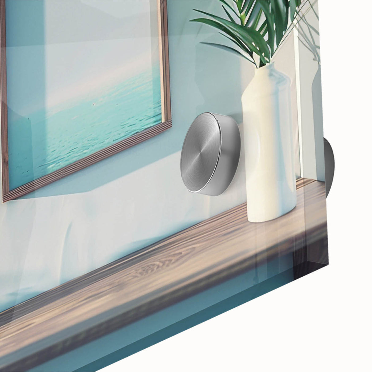 Large abstract wall art on acrylic glass featuring geometric patterns in black and white, ideal for dining room art.