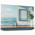 Large abstract wall art on acrylic glass depicting geometric shapes in black and white.