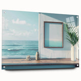Large abstract wall art on acrylic glass depicting geometric shapes in black and white.