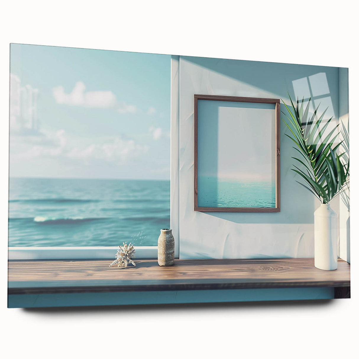 Large abstract wall art on acrylic glass featuring geometric patterns in muted gray, ideal for bedroom or dining room decor.