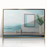 Mid-century modernist art featuring a geometric window design in gold and black acrylic, ideal for nursery wall art.