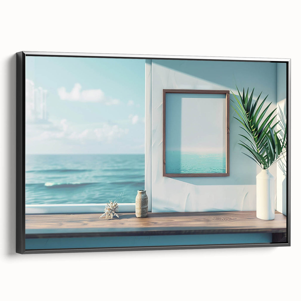Black and white vintage poster art of a landscape on framed canvas, suitable for bedroom decor.