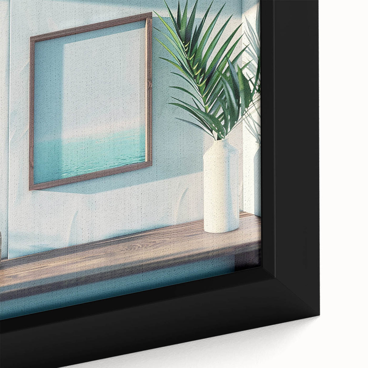 Black wall art featuring a close-up of a textured, colorful window design on a framed canvas, ideal for living room decor.