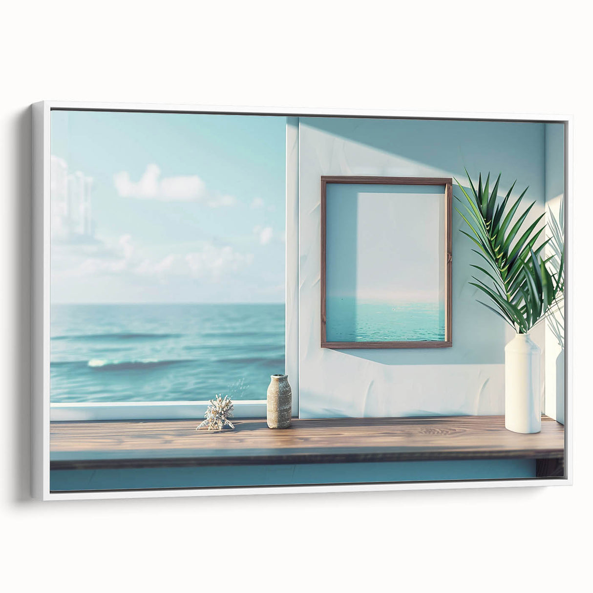 Framed canvas wall art featuring a vintage black and white landscape painting, ideal for bedroom decor.