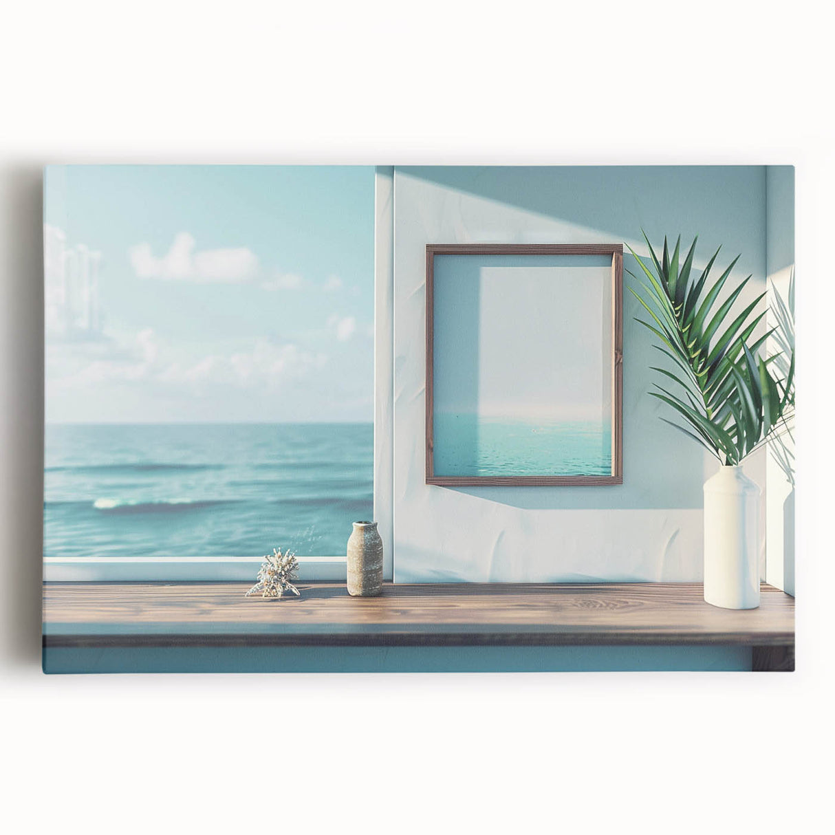 Black and white stretched canvas of a large architectural window design, ideal for kitchen wall art.