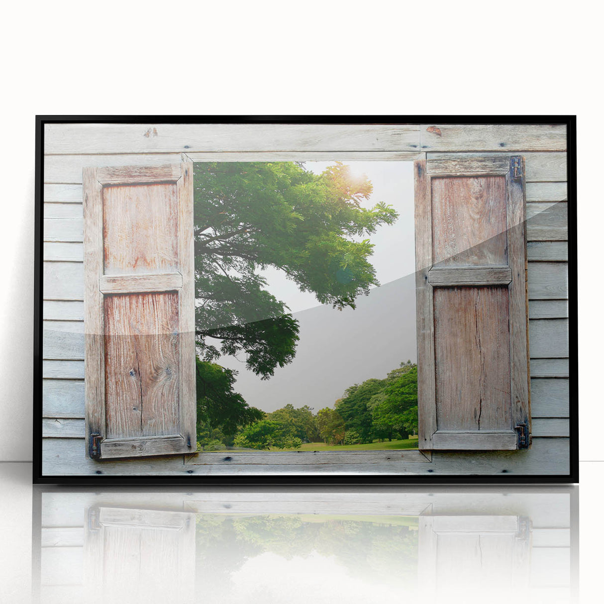 Large abstract wall art featuring a mid-century modernist design in black and white, acrylic print framed in black.