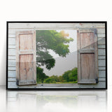 Large abstract wall art featuring a mid-century modernist design in black and white, acrylic print framed in black.