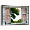 Black and white framed canvas featuring a vintage architectural window design, ideal for bedroom wall decor.