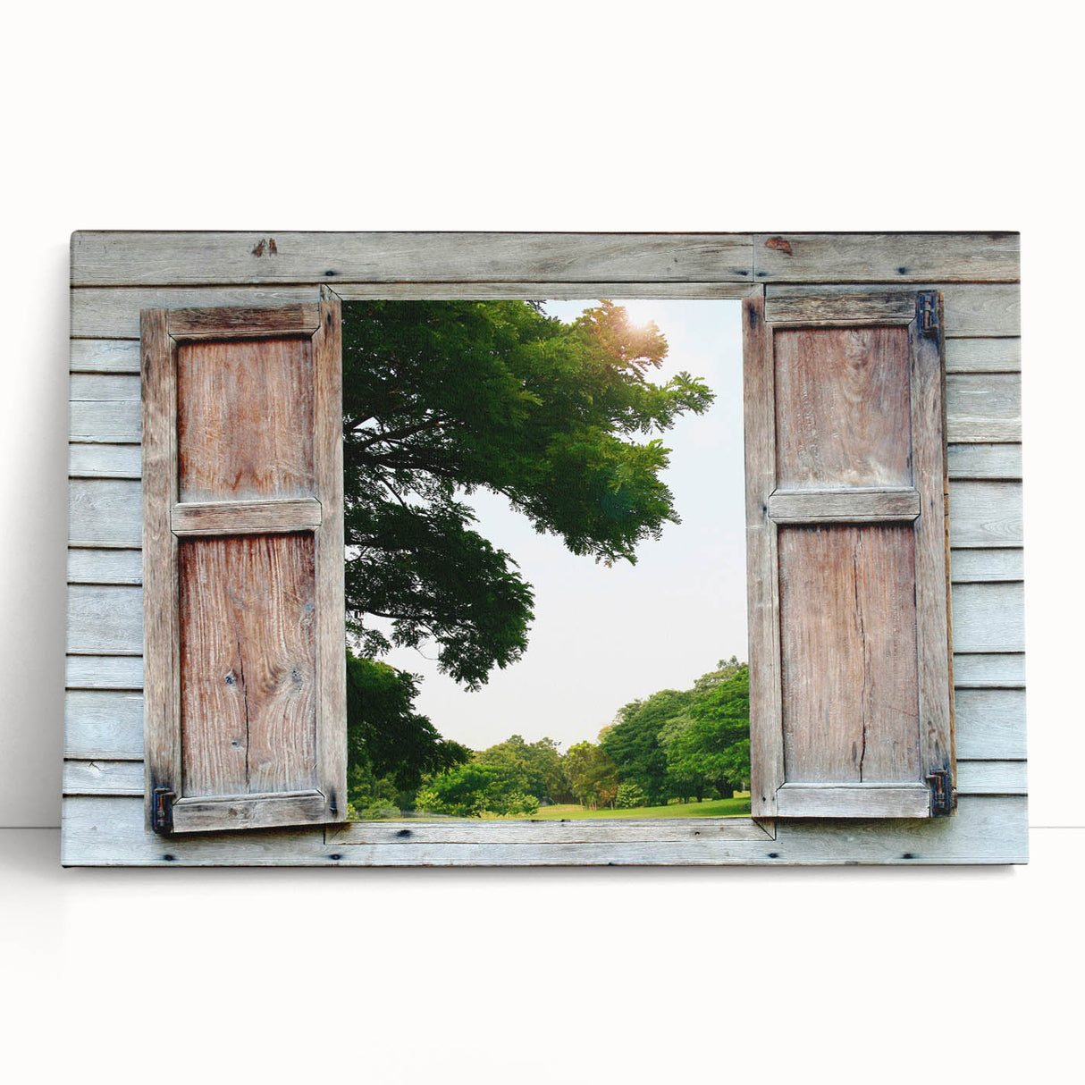 Black and white photograph of an architectural window design on stretched canvas.