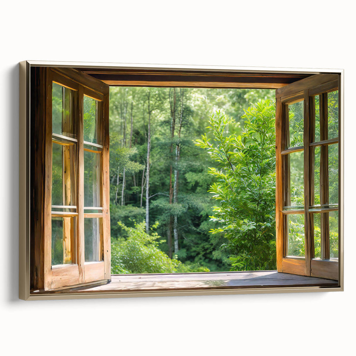 Framed canvas featuring a vintage-style landscape painting with colorful art elements and a black background.
