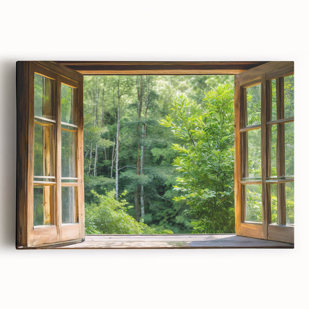 Black and white photo of an architectural window design on a stretched canvas, suitable for kitchen wall art.