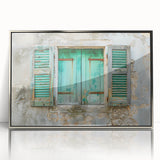 Art deco poster featuring a geometric window design in silver and gray tones, acrylic print framed.