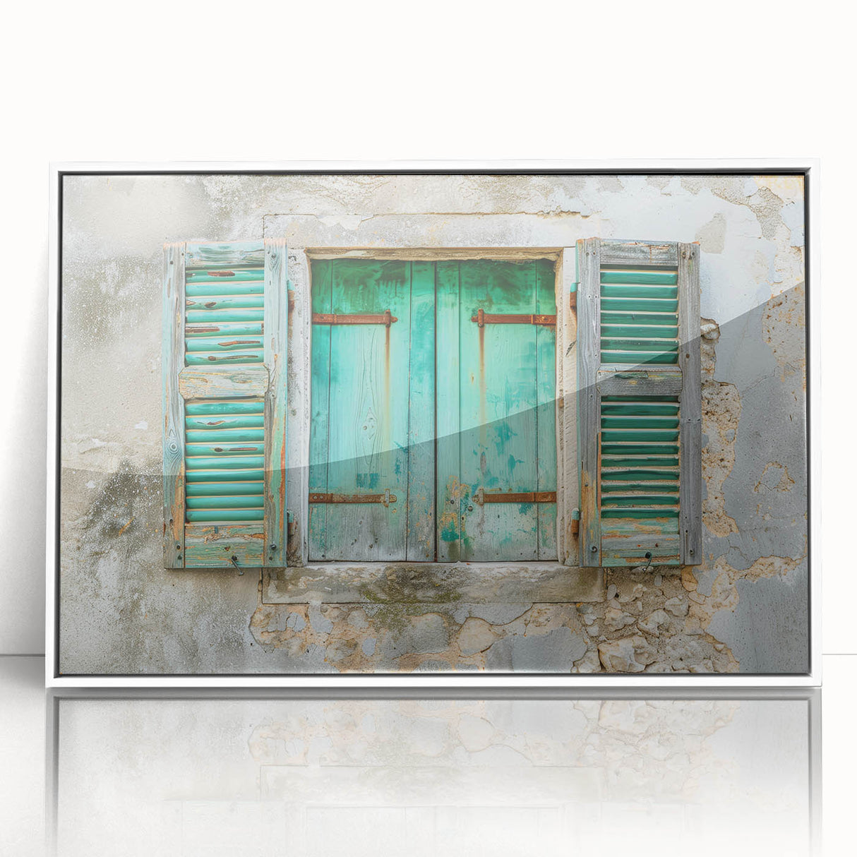 Mid-century modernist large art print of an architectural window design in black and white, acrylic framed.