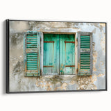 Black and white framed canvas featuring a vintage architectural window design, ideal for bedroom wall decor.